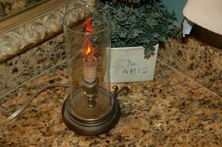 Vintage Antique Brass Candle Holder With Glass Shade Electric Table Lamp