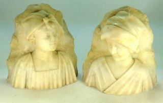 Antique A.  Gannay Signed Italian Carved Marble/alabaster " Two Woman " Bookends