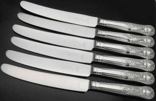 Kings Pattern - Set Of 6 Silver Plated Dinner Knives - Sheffield Cutlery Vintage
