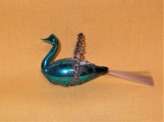 Antique Wire Wrapped Painted Mercury Glass Blue Bird Swan Christmas Ornament