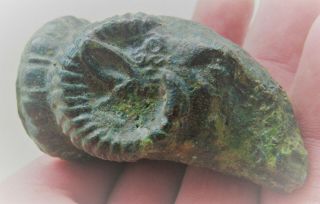 Circa 1000bce Ancient Luristan Bronze Rams Head Pommel Rare
