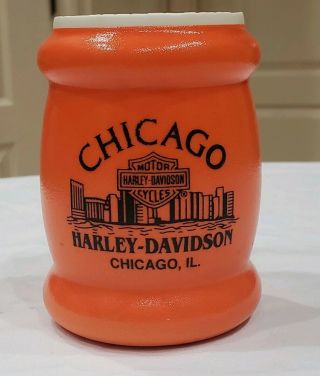 Harley Davidson Chicago Illinois Orange Can Cooler Koozie Beer Soda Holder Rare