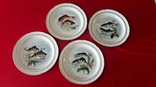 4 Antique Royal Porcelain C.  G Gilded French Fish Oyster Plate