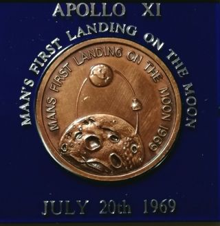 Rare 1969 Apollo 11 Mans First Landing On The Moon Bronze Medal Case Nr
