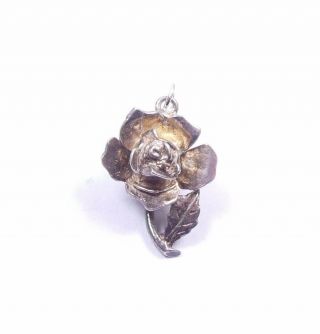 Rare Vintage Silver Nuvo Charm Rose Flower Opens To Enamel Bee 925 Sterling 2.  6g