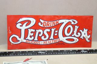 Rare Vintage Drink Pepsi Cola Soda Pop Double Dot Embossed Metal Sign Gas Oil