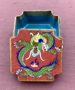 Antique Chinese Cloisonne Red Enamel Dragon Trinket Snuff Pill Box Rare Shape