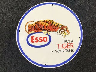 Vintage Esso Gasoline Sign Porcelain Gas Oil Pump Plate Service Station Rare