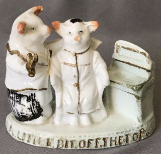 Antique German Porcelain Pigs At The Barber Shop Figurine/toothpick/match