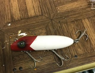 Early South Bend " Bass Oreno " Vintage Red Head Wood 4 " Fishing Lure W/glass Eyes