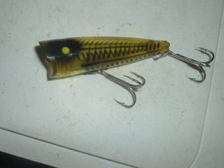 Old Fishing Lures Early Pico Pop Rare Color Chugger Fl.  Yellow Shore Texas Bait