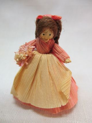 Unique Vintage Handmade Miniature Corn Husk Doll - Only 1.  75 Inches Tall