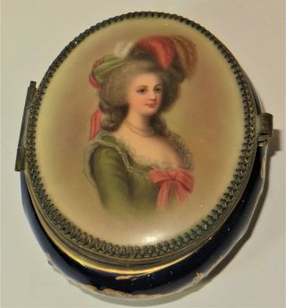 Antique Circa 1900 Wagner German Porcelain Oval Box W/ Hand Painted Lady On Top