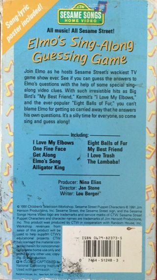 RARE Sesame Street ELMO ' S SING - ALONG GUESSING GAME VHS Tape Big Bird No Poster 2