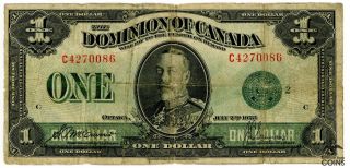 1923 Dominion Of Canada Ottawa $1 One Dollar Green Line G Banknote Rare