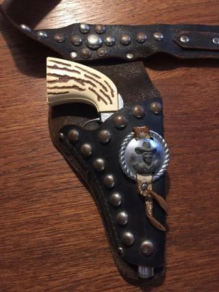 Rare Vintage 1950s Hopalong Cassidy Single Leather Holster With Cap Gun