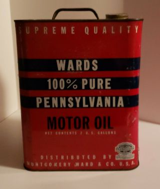 Antique Vintage Wards 100 Pure Pennsylvania - 2 Gallon Oil Can - Red Blue