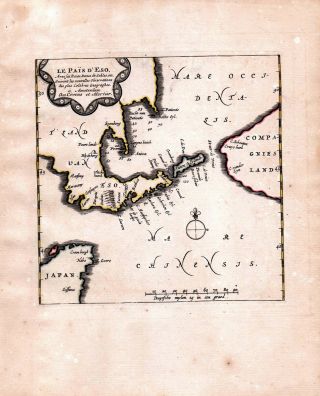 Japan: Land Of Eso Hokkaido 1735 Van Der Aa Covens & Mortier Color Engraved Map