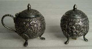 Antique Silver Oriental Spice Jars Salt And Pepper Shakers