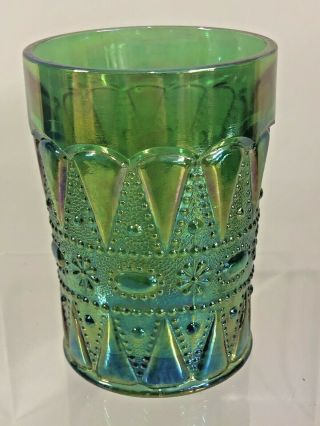 Carnival Glass Iridized Green Lacy Dewdrop Tumbler Signed By Terry Crider Rare