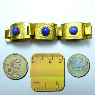 Antique Art Deco Gilt Metal & Blue Glass Cabochon Bracelet Egyptian Revival
