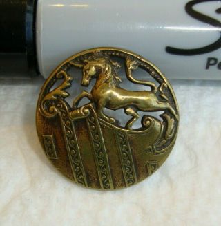 Antique Stamped Brass Unicorn Picture Button 3/4 "