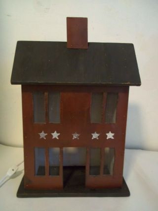 Decorate for Christmas Primitive Wood Shaker salt box style house electric light 2