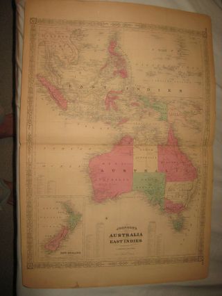 Huge Antique 1868 Australia East Indies Zealand Johnson Map Van Diemens Land