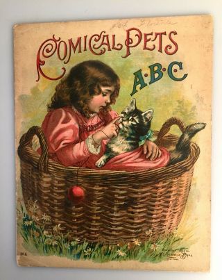 Antique 1899 Mcloughlin Bros.  Abc Book Comical Pets Animals