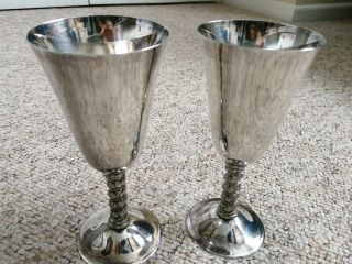 Vintage Tall Twist Stem Spanish Silver Plated Wine Goblets / Chalices