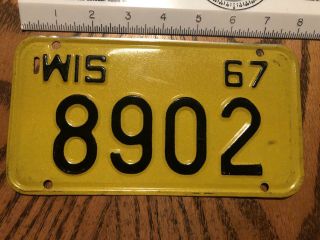 1967 Wisconsin Motorcycle License Plate Vintage Antique Harley 8902
