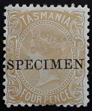 Rare 1896 - Tasmania Australia 4d Pale Bistre Sideface Stamp Perf 12 Specimen