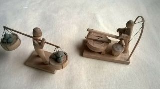 Vintage Chinese Miniature Carved Wooden Figures Of People