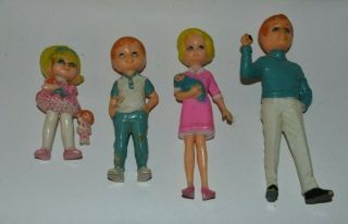 Vintage 70s Dollhouse Doll Family Of Four Hard Plastic Marx - Hard To Find