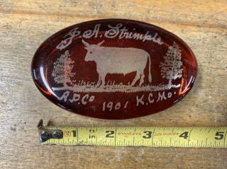 Kansas City Mo.  1901 Antique Red Etched Advertising Paperweight Ap Co.