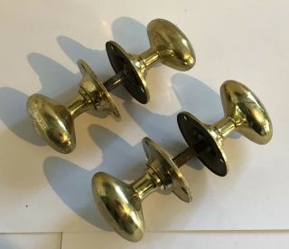 2 X Pairs Vintage Solid Brass Oval Door Handles Knobs Architectural Salvage