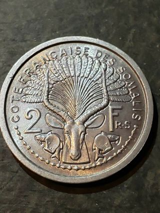 1959 French Somaliland 2 Francs - Au/unc - Rare Exotic African Coin - Wow