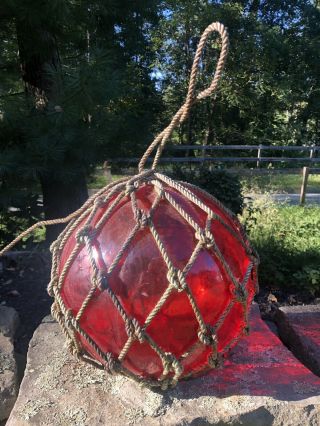 Vintage Massive Glass Fishing Float In Chinese Red Very Rare