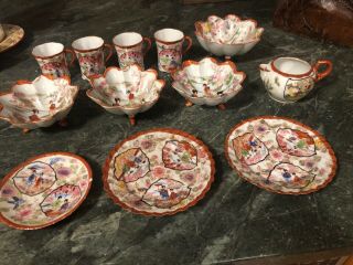 12 Japanese Vintage Satsuma Footed Bowls Cups Plates Teapot