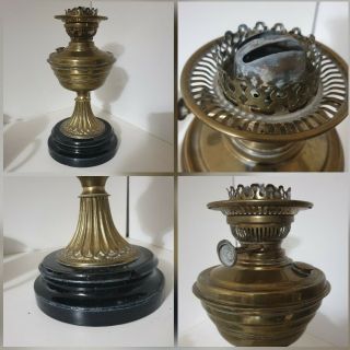 Victorian Brass Oil Lamp With Stoneware Base,  Twin Adjustable Wicks