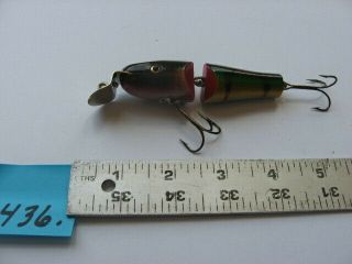 436) Vintage Lucky Strike Sinker Jointed Red Striped Perch Wood Lure 4.  25’’