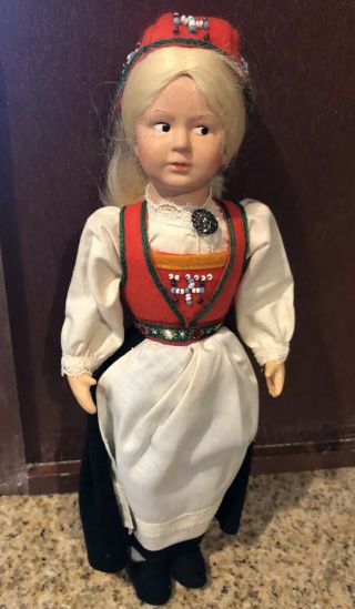 Ronnaug Petterssen Norwegian Vintage Rogaland Bunad Costume Doll 9 - 1/2 " Norway