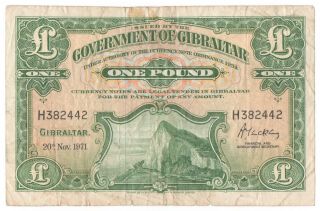 Rare £1 Pound Banknote - Gibraltar - 1971.  (3127)