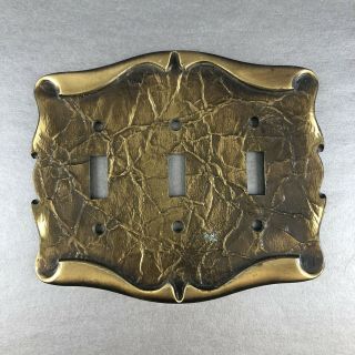 Vintage Amerock Decorative Metal Light 3 Gang Switch Plate Cover Brass