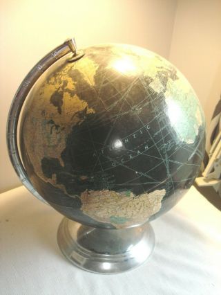 Vintage.  12 ".  Black.  Ocean.  W/chrome.  Base.  World.  Globe.  U.  S.  A.