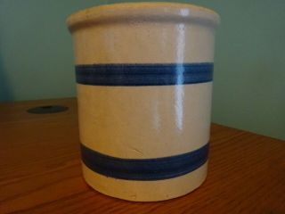 Vintage Stoneware Crock Blue Stripe 5 1/4 " Height Unmarked