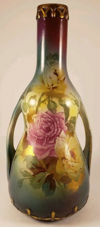 Antique Circa 1890 Royal Bonn Impressed 2619 Two - Handled Vase Hand Decorated