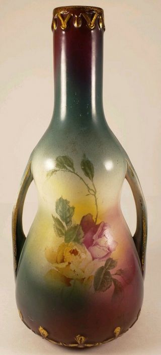 Antique Circa 1890 Royal Bonn Impressed 2619 Two - handled Vase Hand Decorated 2