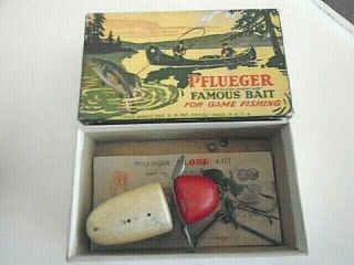Vintage Pflueger Globe Bait Fishing Lure 2 3/4 " - White/redhead - Box No 3796 - Wood
