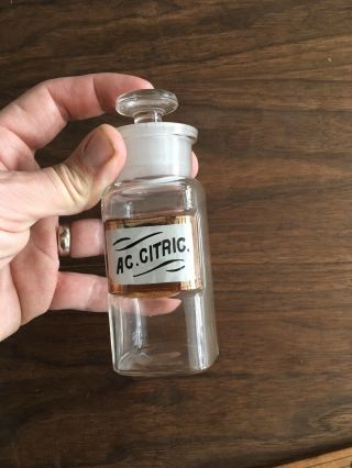 Antique Chemist Pharmacist Apothecary Bottle Painted Glass Label Citric Acid 2